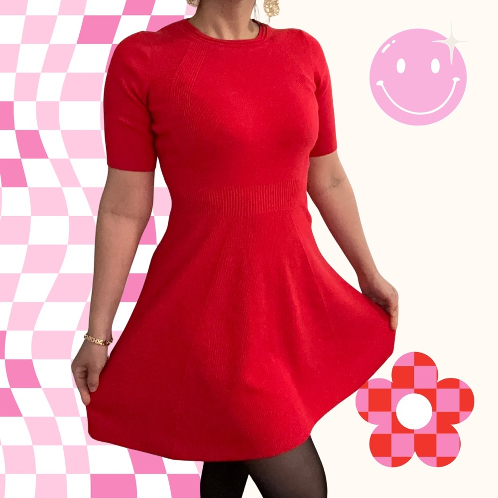 Banana Republic Fit and Flared red mini sweater dress